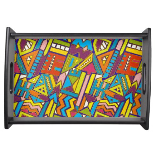 Colorful Geometric African Tribal Pattern Serving Tray
