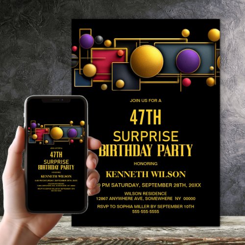 Colorful Geometric Any Age Surprise Birthday Party Invitation