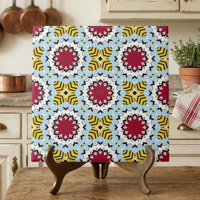 Colorful Geometric Arabesque Floral Mosaic Pattern Ceramic Tile (Creator Uploaded)