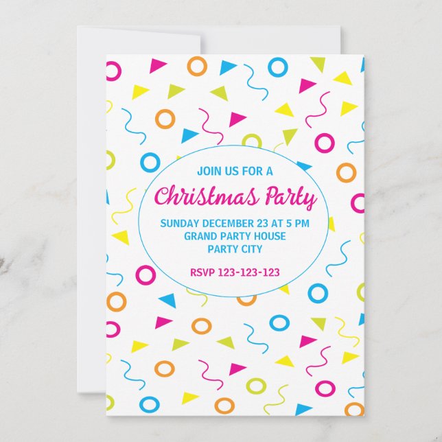 Colorful Geometric Art Christmas Party Holiday Invitation (Front)