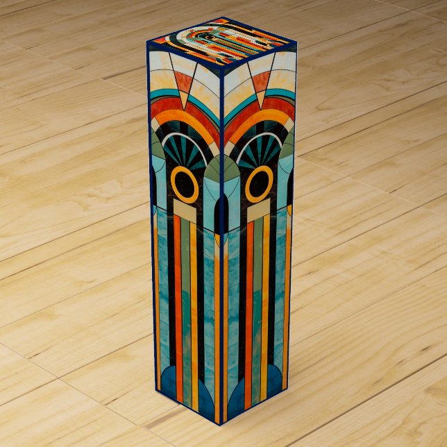 Colorful geometric art deco pattern 2 wine box (Front)