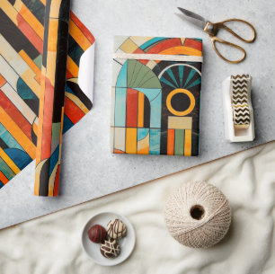 Colorful geometric art deco pattern 2 wrapping paper