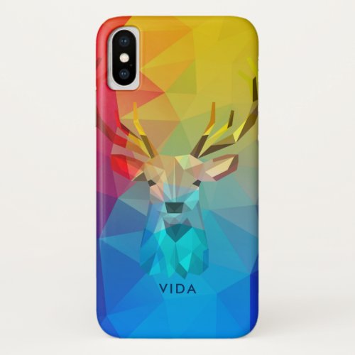 Colorful geometric background and deer iPhone XS case