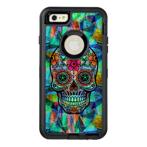 Colorful Geometric Background Floral Sugar Skull OtterBox Defender iPhone Case