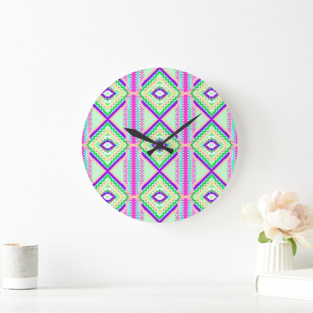 Colorful Geometric Boho Pattern Large Clock (Home)