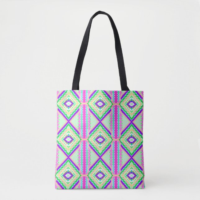Colorful Geometric Boho Pattern Tote Bag (Front)