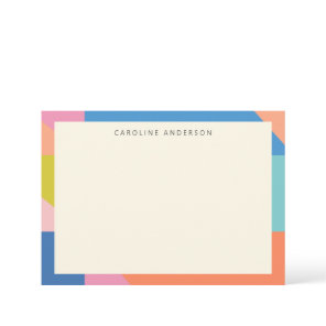 Colorful Geometric Border Personalized Name  Note Card