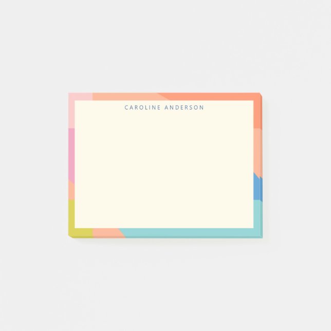 Colorful Geometric Border Personalized Name  Post-it Notes (Front)