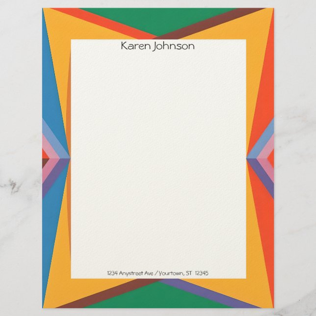 Colorful Geometric Border Stationery Paper (Front)