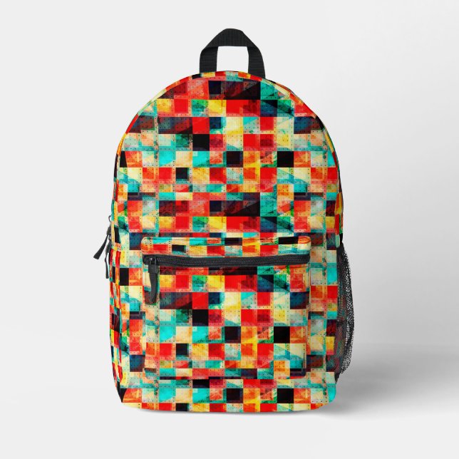 Colorful geometric bright design printed backpack (Front)