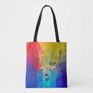 Colorful geometric caribou hologram illustration tote bag