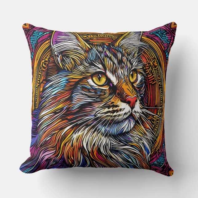 Colorful Geometric Cat Abstract Style Scene 🐱 Throw Pillow (Front)