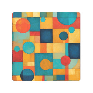 Colorful Geometric Circles and Squares Metal Print