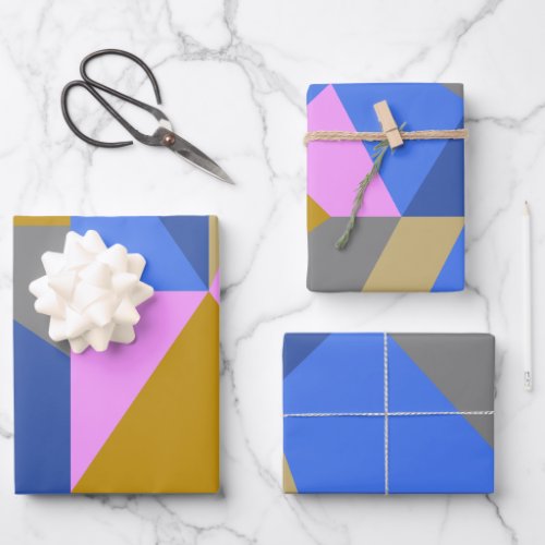 Colorful Geometric Color Block Pattern Pink Blue  Wrapping Paper Sheets