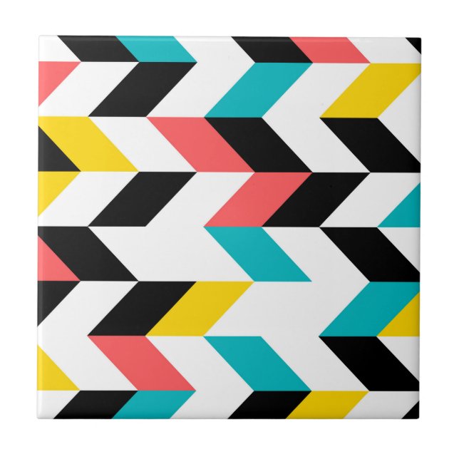 Colorful, geometric, cool, unique, trendy graphic ceramic tile (Front)