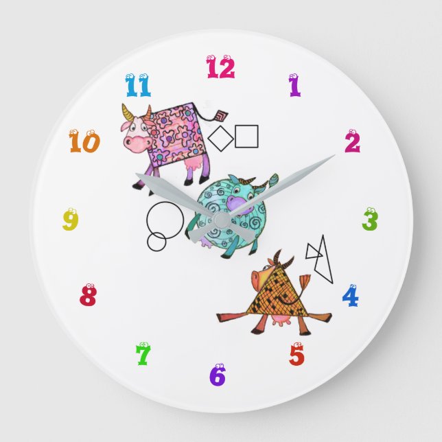Colorful Geometric Cows Wall Clock (Front)