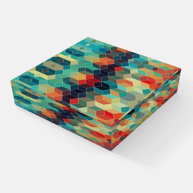 Colorful geometric cubes pattern paperweight (Angled)