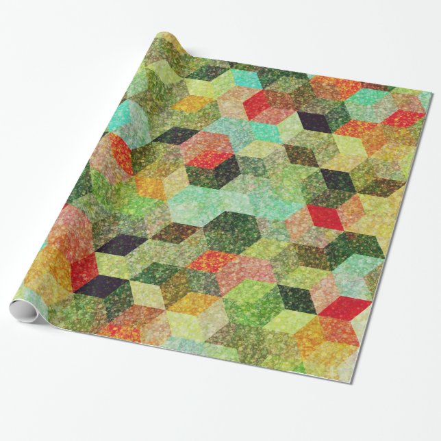 Colorful Geometric Cubes Pattern Wrapping Paper (Unrolled)