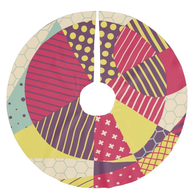 Colorful Geometric Design Abstract Brushed Polyester Tree Skirt (Front)