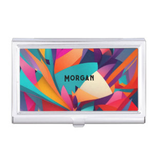 Colorful Geometric Design, Name or Monogram Business Card Case