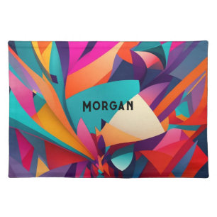 Colorful Geometric Design, Name or Monogram Cloth Placemat