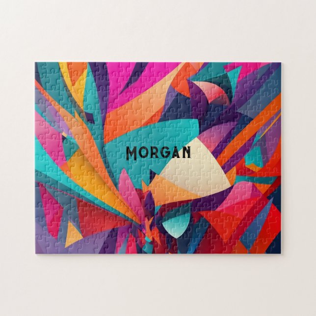 Colorful Geometric Design, Name or Monogram Jigsaw Puzzle (Horizontal)