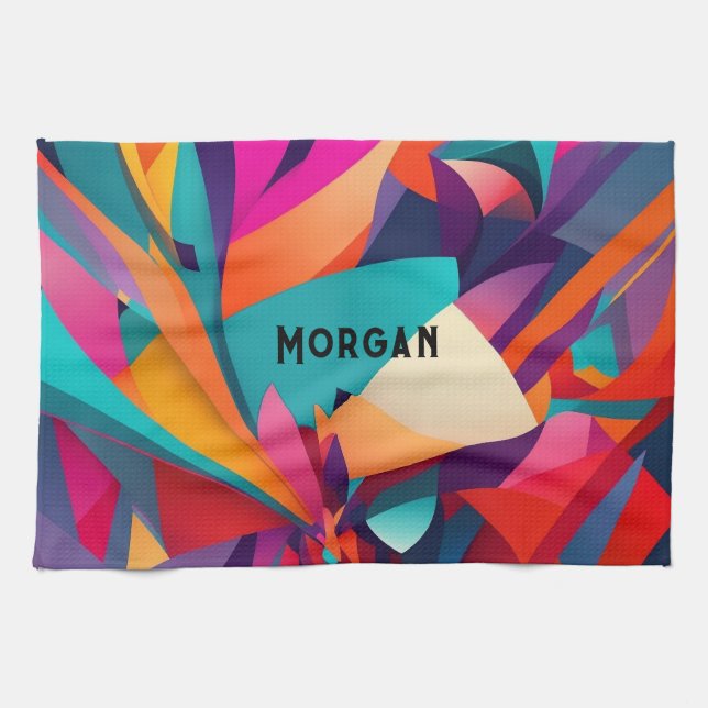 Colorful Geometric Design, Name or Monogram Kitchen Towel (Horizontal)