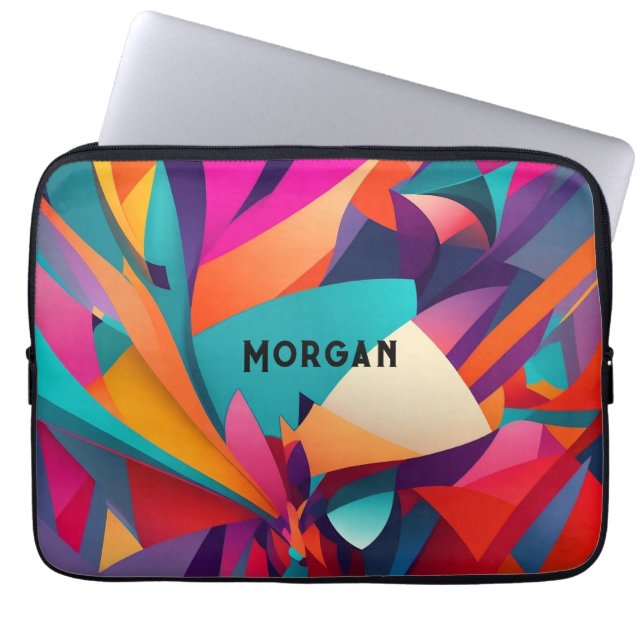 Colorful Geometric Design, Name or Monogram Laptop Sleeve (Front)
