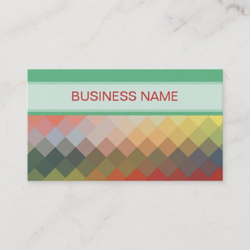 Colorful Geometric Diamond Pattern and Plain Blue Business Card