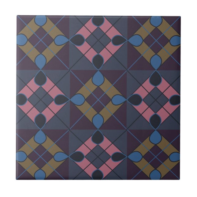 Colorful Geometric Diamond Pattern Ceramic Tile (Front)