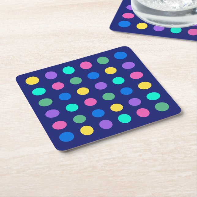 Colorful Geometric Dots Square Paper Coaster (Angled)