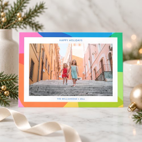 Colorful Geometric Family Photo Modern Christmas Holiday Card