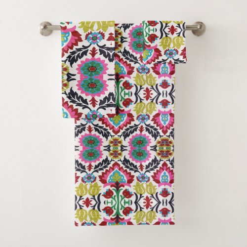 Colorful Geometric Floral Pattern Bright Pattern Bath Towel Set