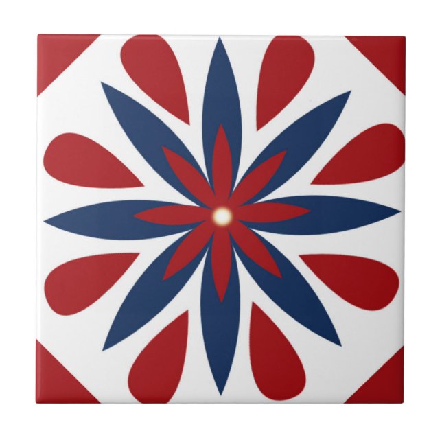 Colorful Geometric Floral Pattern Ceramic Tile (Front)