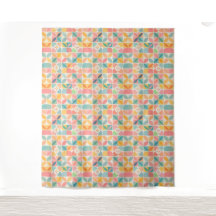 Colorful Geometric Floral Pattern Tapestry