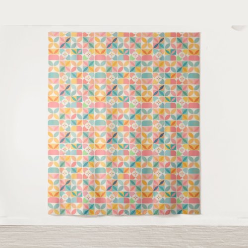 Colorful Geometric Floral Pattern Tapestry