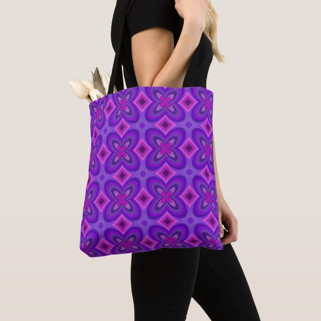 Colorful Geometric Floral Tote Bag Purple Flowers (Close Up)