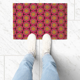 Colorful Geometric Flower Design Fiber Doormat
