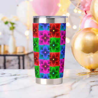 Colorful Geometric Flower Seamless Pattern, Bold Insulated Tumbler