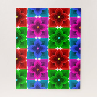 Colorful Geometric Flower Seamless Pattern, Bold Jigsaw Puzzle
