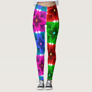 Colorful Geometric Flower Seamless Pattern, Bold Leggings