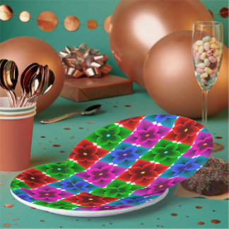 Colorful Geometric Flower Seamless Pattern, Bold Paper Plates