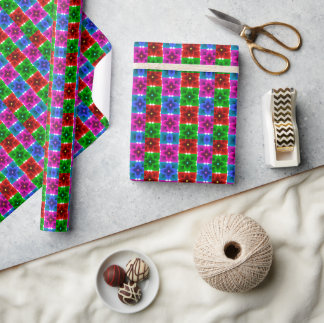 Colorful Geometric Flower Seamless Pattern, Bold Wrapping Paper