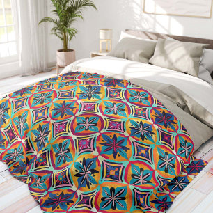 Colorful Geometric Flowers Bohemian Fleece Blanket