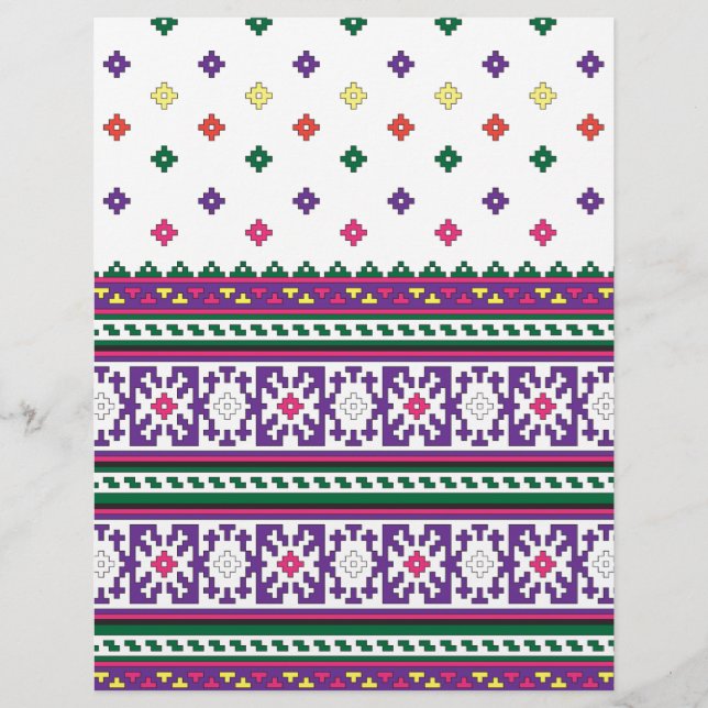 Colorful Geometric Folk Art design with flowers (Front)