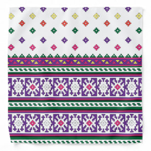 Colorful Geometric Folk Art design with flowers Bandana