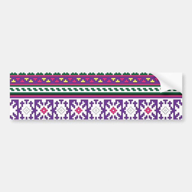 Colorful Geometric Folk Art design with flowers Bumper Sticker (Front)
