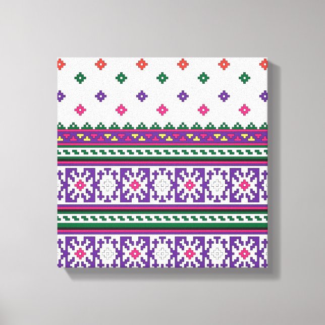 Colorful Geometric Folk Art design with flowers Canvas Print (Front)