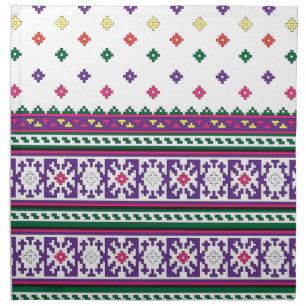 Colorful Geometric Folk Art design with flowers Cloth Napkin
