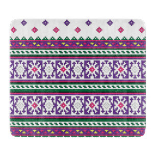 Colorful Geometric Folk Art design with flowers Cutting Board